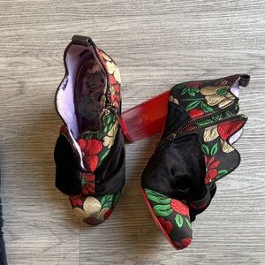 Irregular Choice Floral Ankle Boots with Black Bow